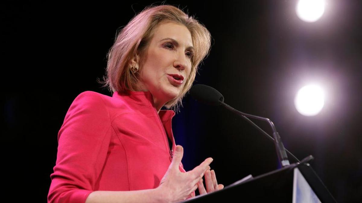 
Carly Fiorina speaks in Des Moines, Iowa. 
