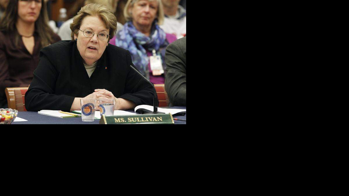
University President Teresa Sullivan speaks during a board of visitors meeting about sexual assault at the University of Virginia in Charlottsville, Va. Sullivan says the university's long-held concerns about sexual assault and alcohol use were heightened by a Rolling Stone article, which described an alleged gang rape at a fraternity house. The magazine has since apologized for what it calls discrepancies in details of the account. 
