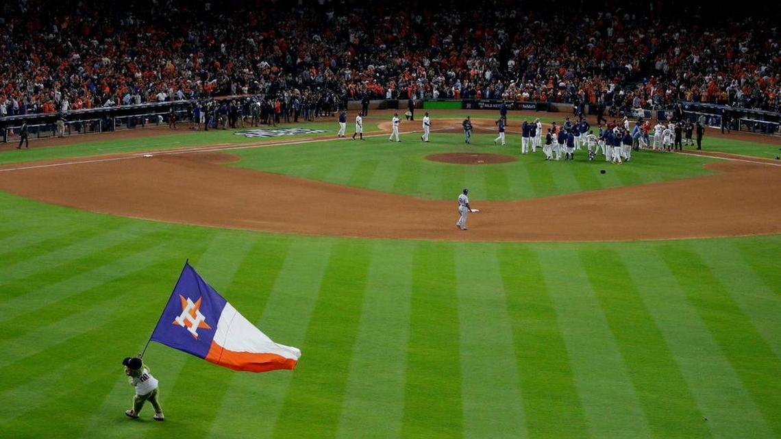 The Houston Astros celebrates after their win of Game 5 World Series Sunday.