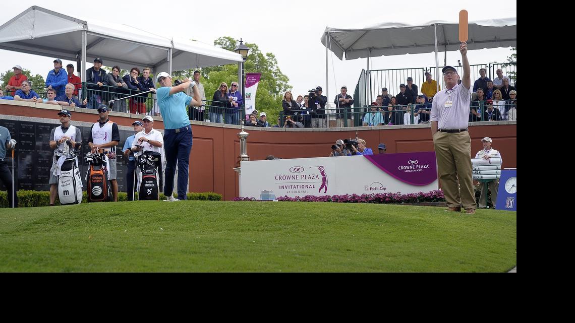
Jordan Spieth tees off on the 1st hole Thursday.
