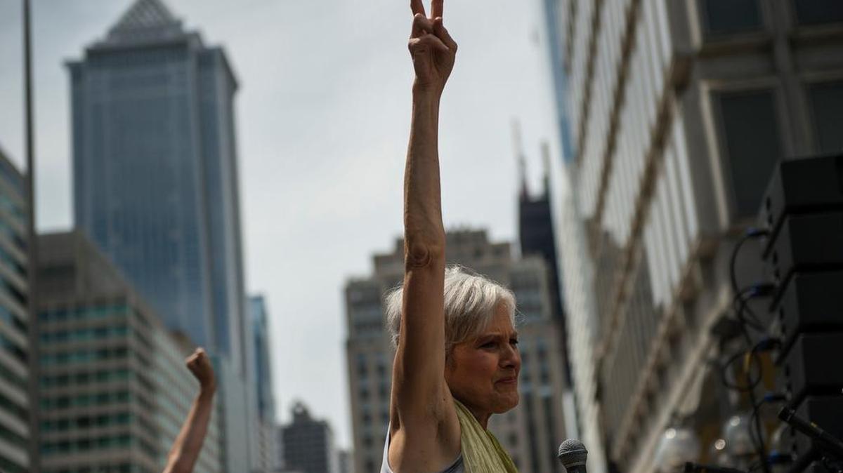 Green Party Presidential candidate Jill Stein speaks to pro-Bernie Sanders supporters outside City Hall in Philadelphia on Tuesday. Some Sanders supporters are saying they will vote for Stein rather than vote for Hillary Clinton.