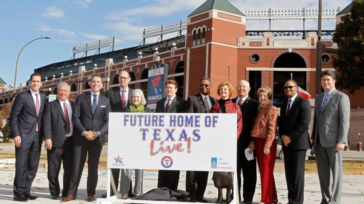 The city and the Texas Rangers announce a $200 million hotel project called Texas Live! during a press conference in Arlington on Wednesday.