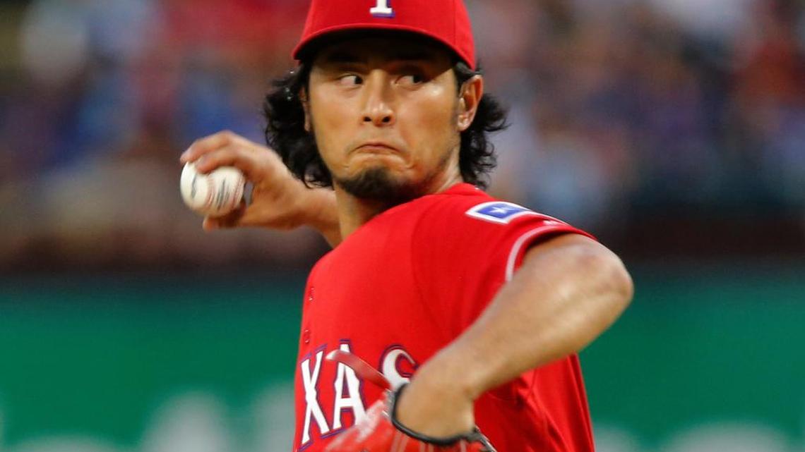 Texas Rangers starting pitcher Yu Darvish pitches to the Oakland A's Aug. 17 at Globe Life Park in Arlington
