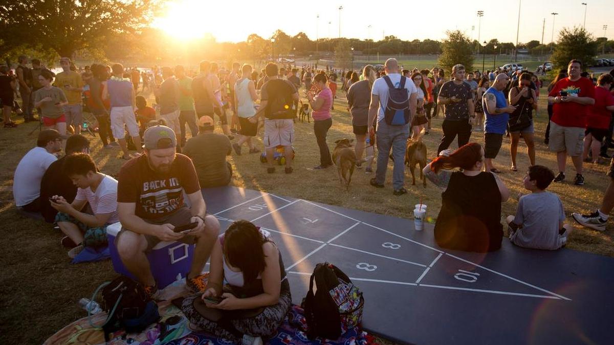 Bedford got in to the Pokemon Go craze with a special event at Boys Ranch Lake. Several hundred people gathered with their smart phones intent on finding the monsters on Saturday, July 30,2016.