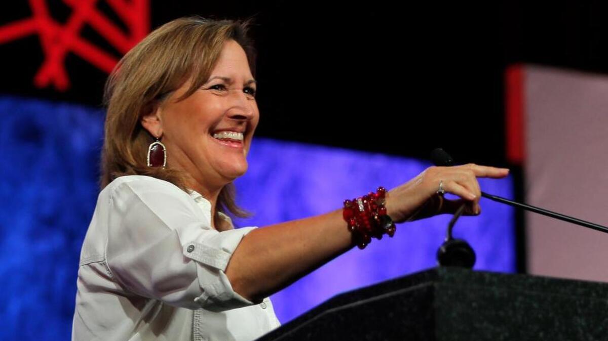 State Senator Konni Burton prepares to lead the Pledge of Allegiance at the Republican Party of Texas State Convention in Dallas in May.