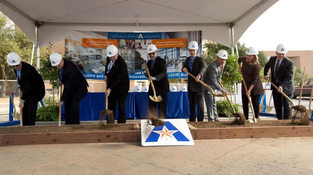 Groundbreaking ceremony with UTA President Vistasp Karbhari and four Texas political leaders who have supported the building of the new $125 million Science and Engineering Innovation and Research (SEIR) building as the signature UTA research facility for life science and health science research on Thursday, October 27, 2016.