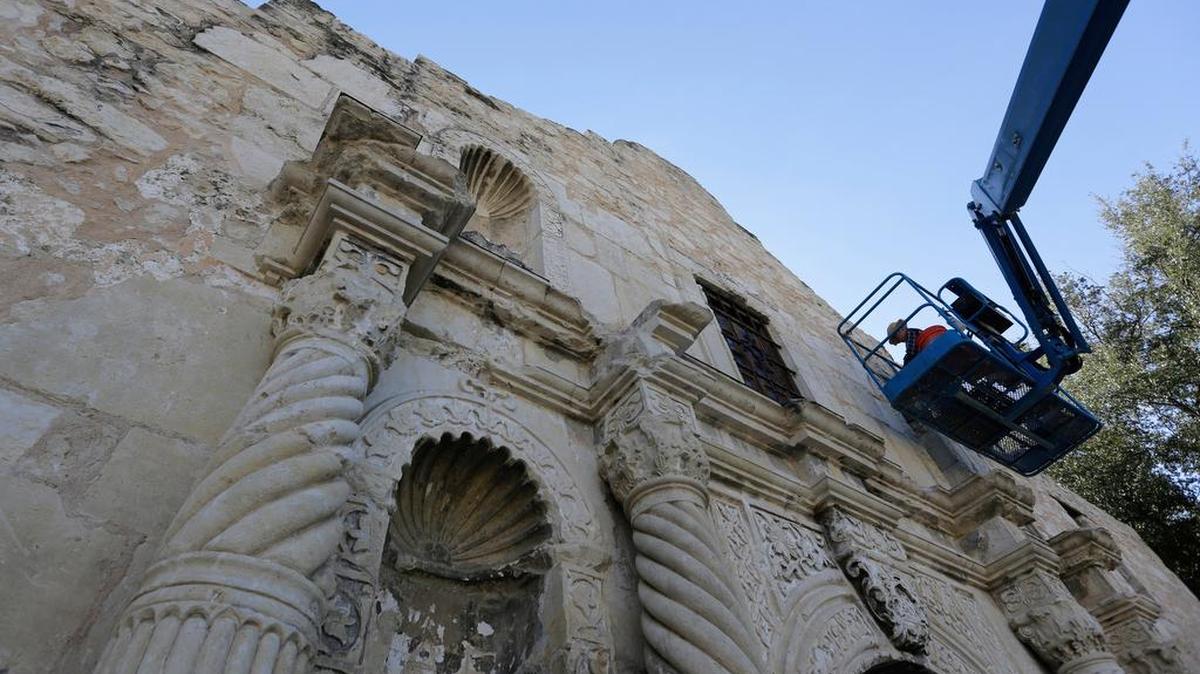 Master stone mason Miroslav Maler uses materials as close to the originals as possible to make repairs to the Alamo in 2015.