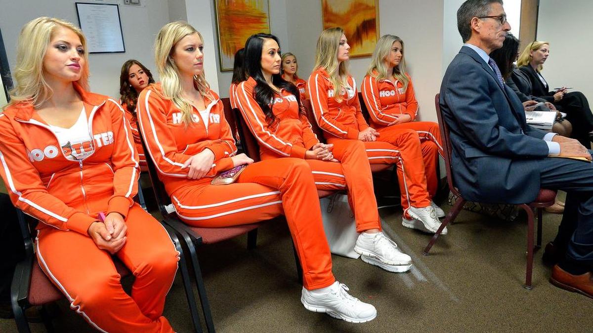 10 “Hooters Girls” showed up to support their side in the TABC hearing in regards to Hooters applying for a license for a downtown location in Fort Worth, TX, Tuesday, Aug. 30, 2016. A downtown Fort Worth neighborhood committee is opposing the license.