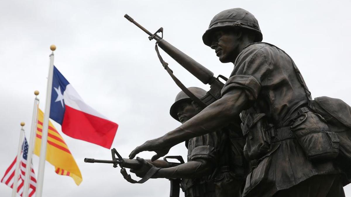 The Vietnam War Memorial Statue was unveiled and dedicated during a ceremony at Veterans Park in Arlington Sunday.