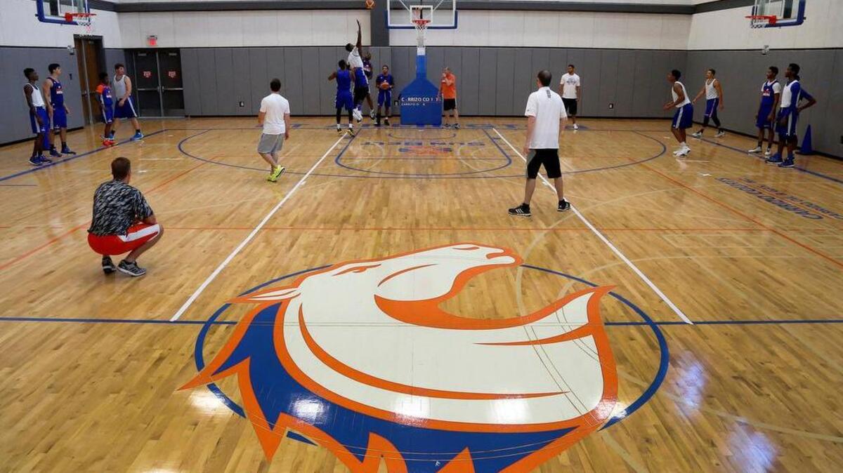 UT-Arlington men's basketball players practice at College Park Center on the UTA campus in Arlington, Texas in 2015.