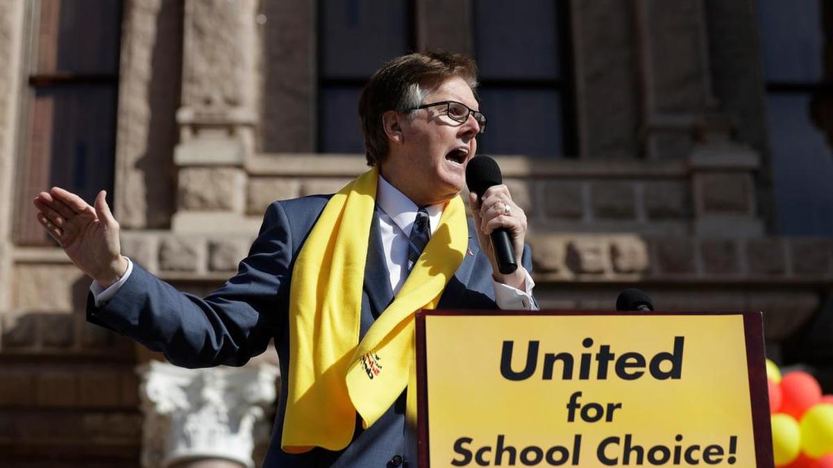Lt. Gov. Dan Patrick speaks during a rally in support of school choice Jan. 24 on the steps of the Texas Capitol in Austin.