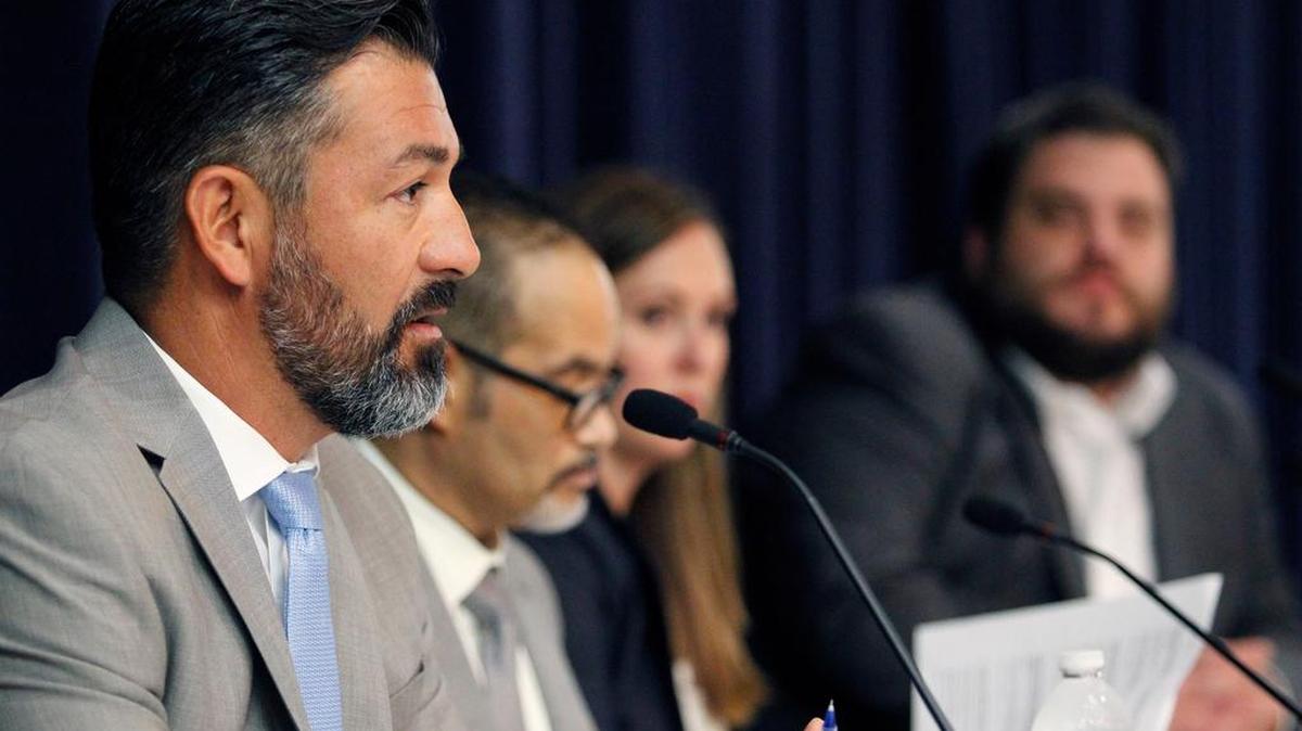 State Reps. Ramon Romero, Jr., Garnet Coleman and Jonathan Stickland (far right). The Texas House of Representative's County Affairs Committee held a hearing at the TCC Trinity River Campus Auditorium, hearing invited and public testimony touching on issues ranging from CPS concerns to jail standards, Thursday, August 4, 2016.