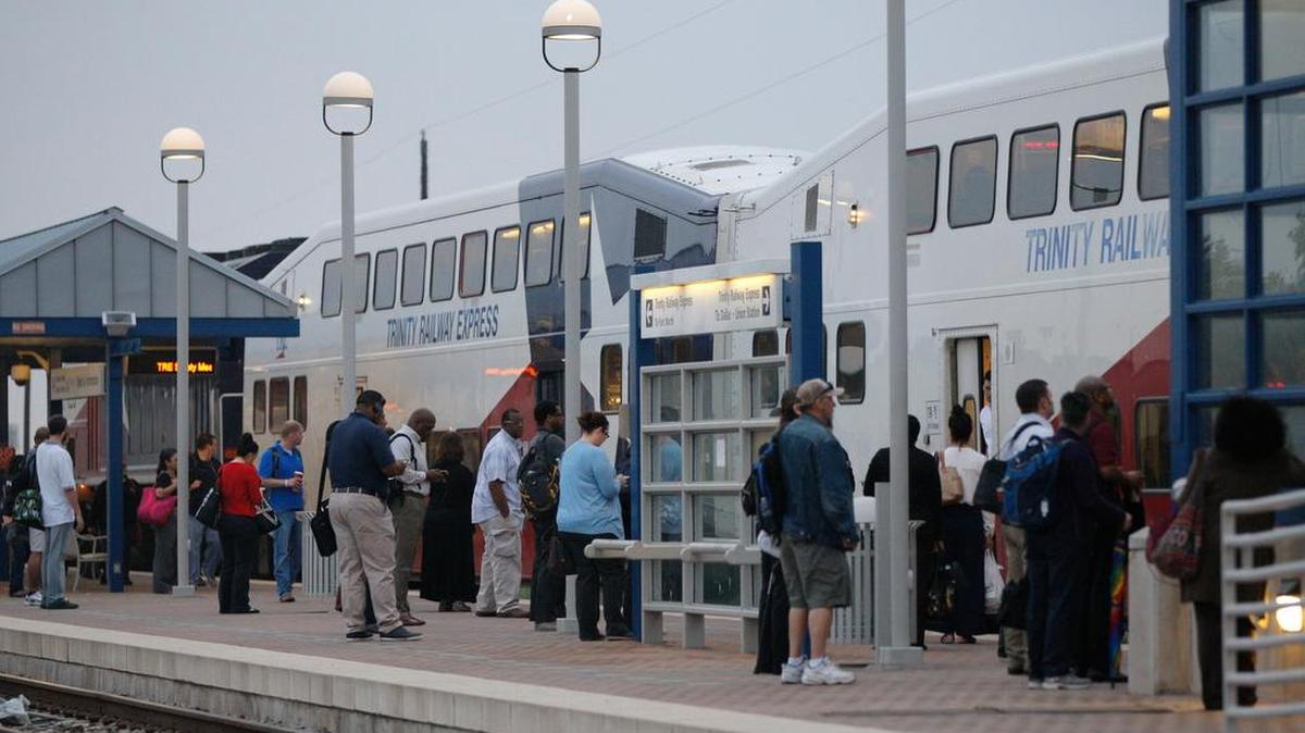 Commuters board the Trinity Railway Express train at the Richland Hills Station. The stop was built because of the city’s membership in the Fort Worth Transportation Authority.