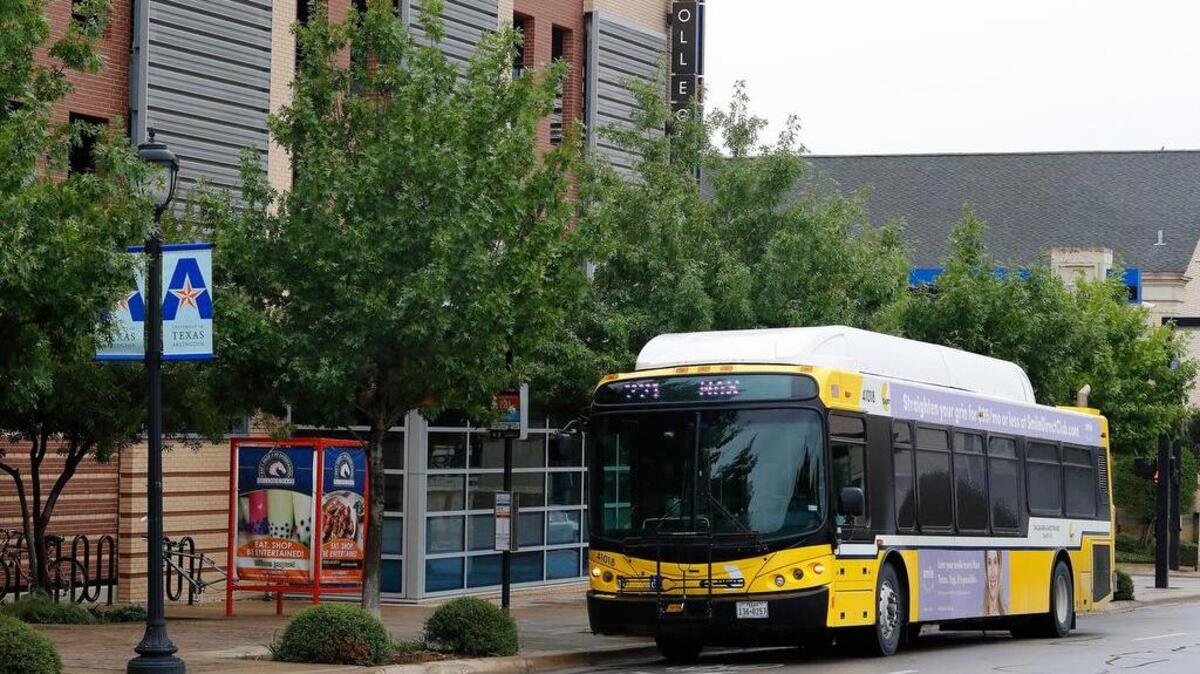 The Max bus (short for Metro Arlington Express) at its stop on Center Street at the college campus.