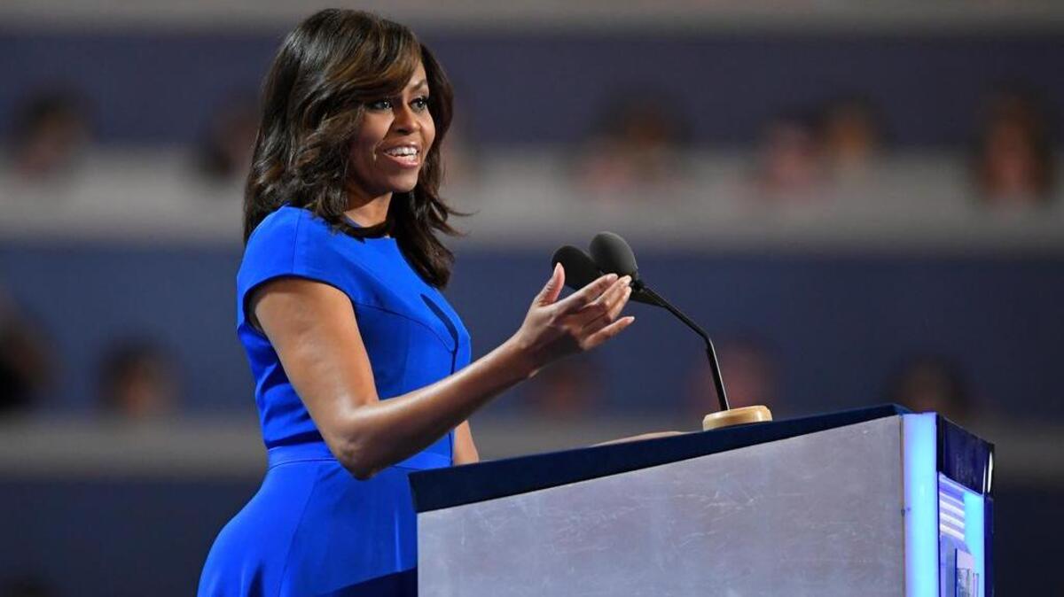 First Lady Michelle Obama speaks during the first day of the Democratic National Convention in Philadelphia , Monday, July 25, 2016.