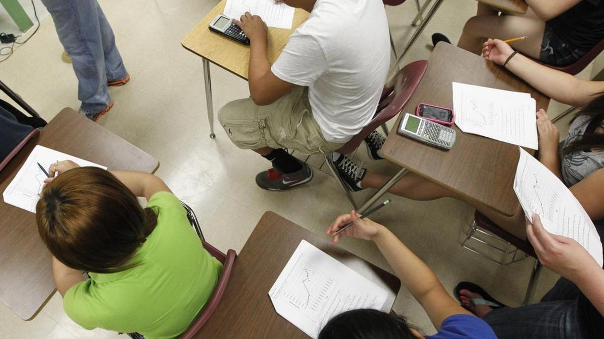 Students take a remedial math class at Haltom High School to study for the STAAR state standardized tests.