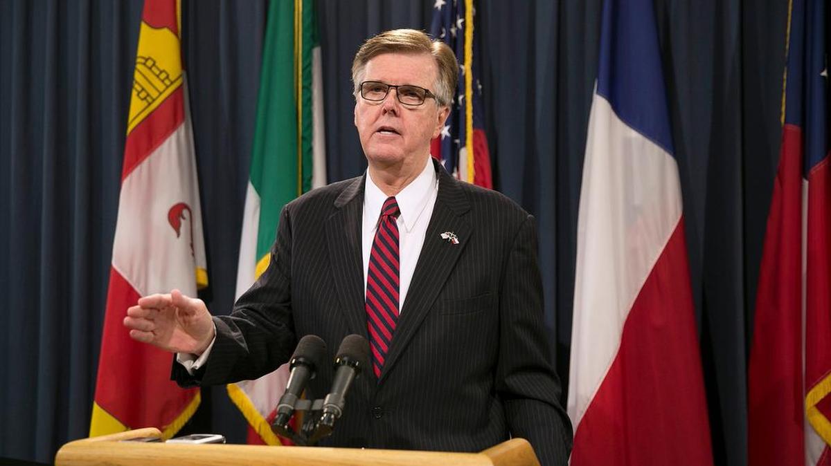 Lt. Governor Dan Patrick speaks during a news conference at the Capitol in Austin, Texas earlier this year.