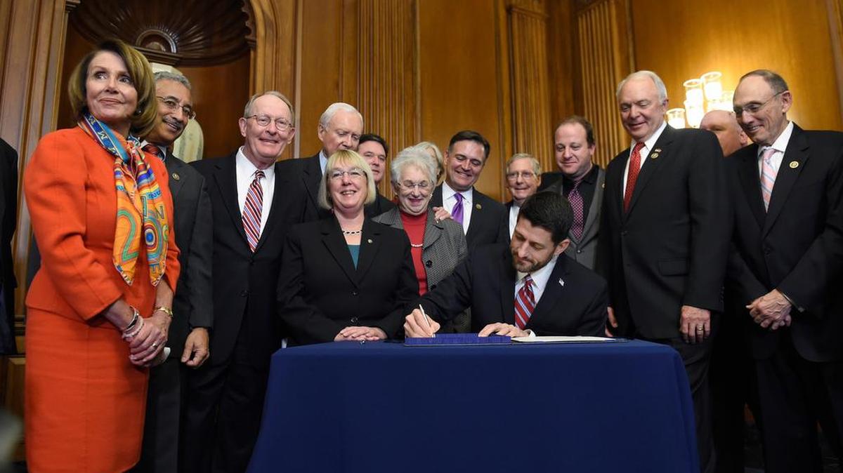 House Speaker Paul Ryan signs legislation Wednesday rewriting the landmark No Child Left Behind education law.