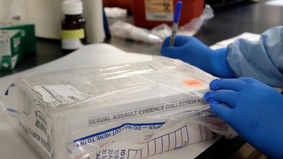 A sexual assault evidence kit is logged in at the Houston Forensic Science Center’s biology lab in 2015.