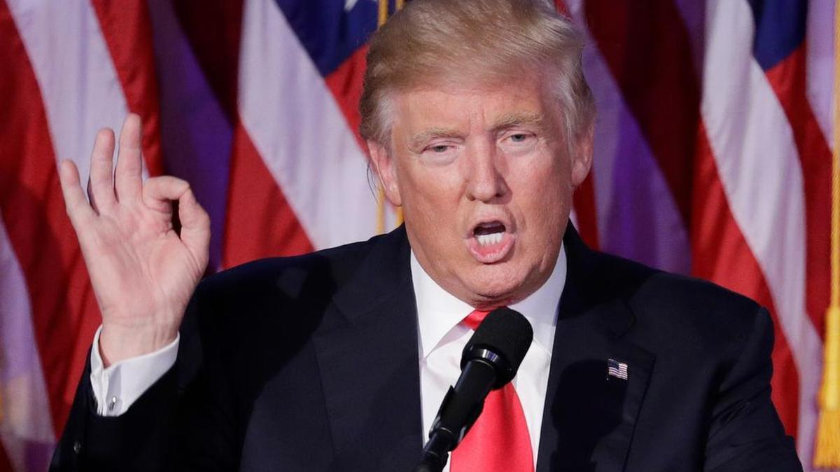 President-elect Donald Trump gives his acceptance speech during an election night rally Wednesday in New York.