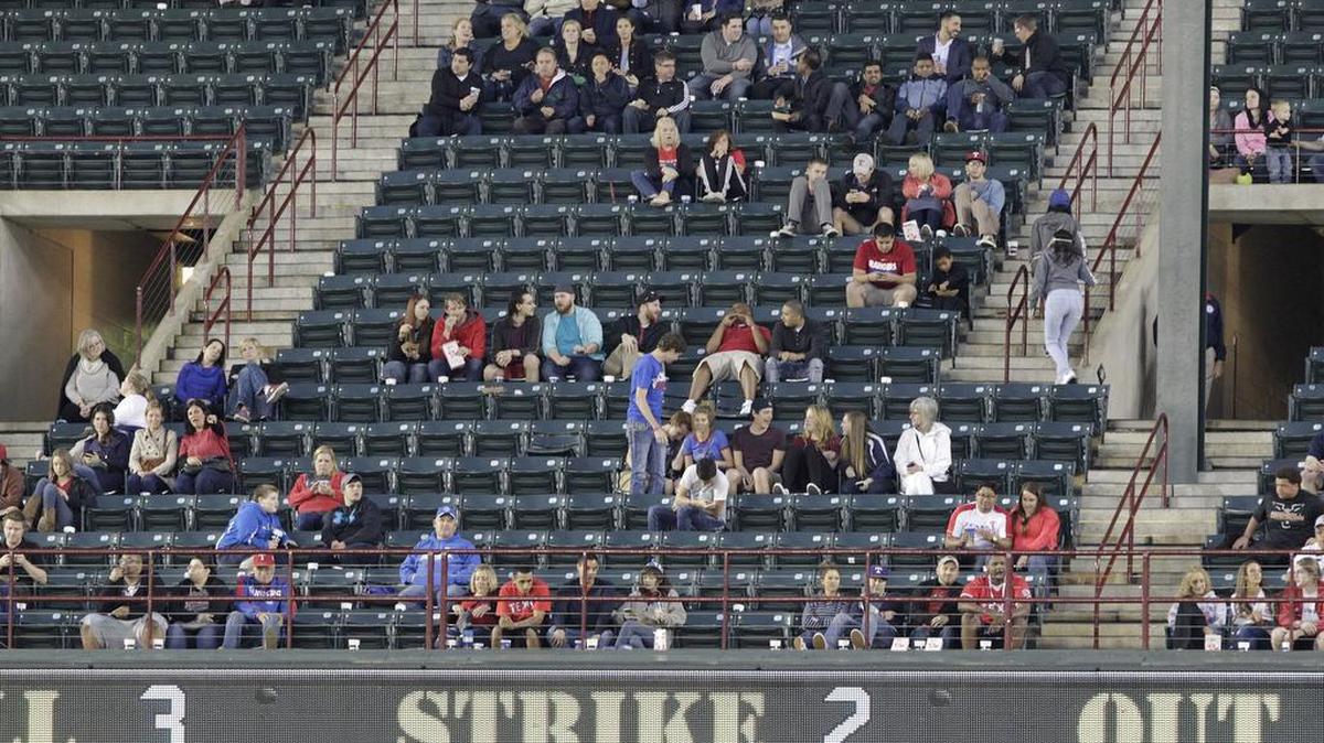 
Attendance this year at Globe Life Park in Arlington has been down, including at this game in April against the Los Angeles Angels.
