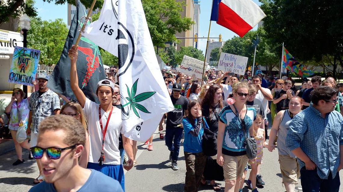 A march for marijuana law reform drew a large crowd May 7 in downtown Fort Worth.