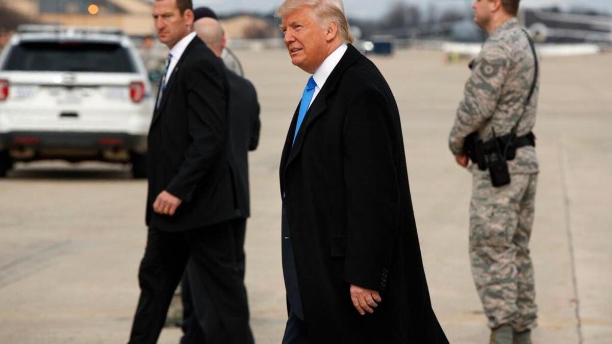 President-elect Donald Trump arrives at Andrews Air Force Base, Md., on Thursday ahead of Friday's inauguration.