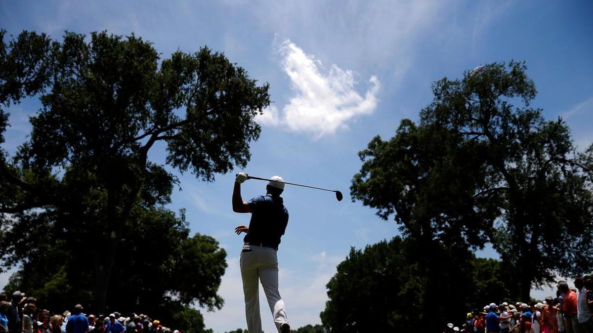 Jordan Spieth hits off the sixth tee during the final round of the Dean & DeLuca Invitational golf tournament at Colonial, Sunday, May 29, 2016, in Fort Worth, Texas.
