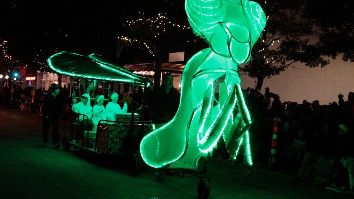 Steve-O, the Mantis from Texas appears at the 2017 XTO Energy Parade of Lights in downtown Fort Worth, Texas, on Sunday, November 19, 2017. This is the parade's 35th year, and featured more than 100 floats winding through downtown Fort Worth. Fort Worth Fire Chief Rudy Jackson was Grand Marshal of the event. This year's theme was "The Melodies of Christmas!”