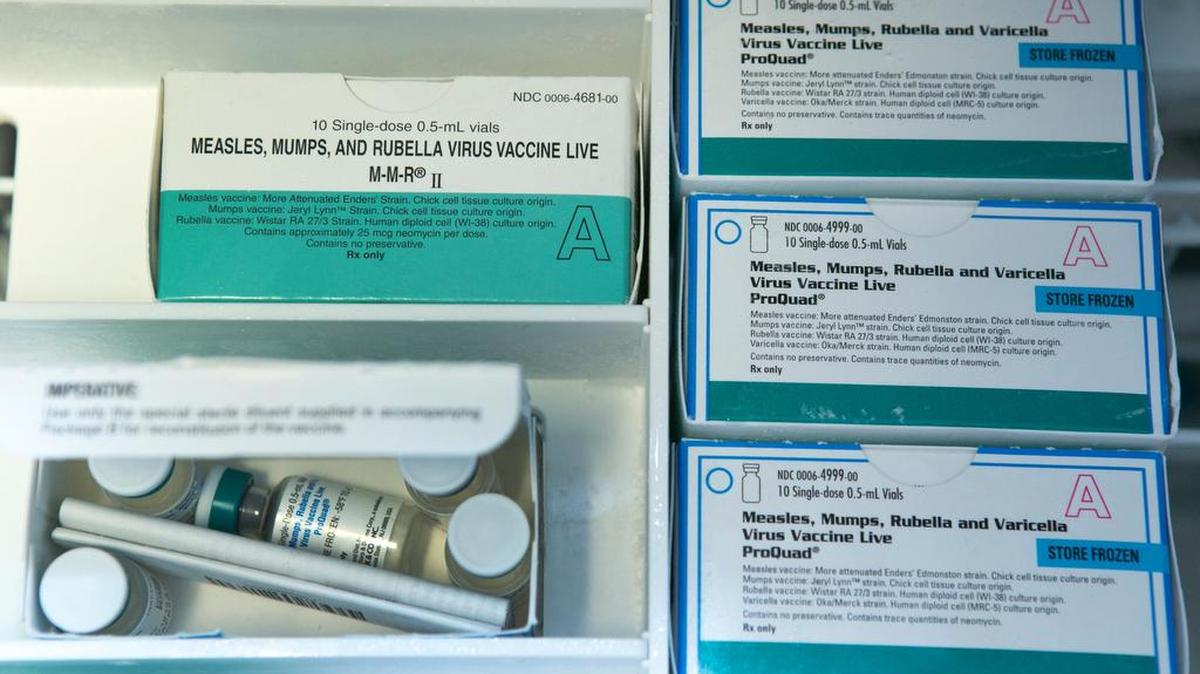 Boxes of the measles, mumps and rubella virus vaccine (MMR).