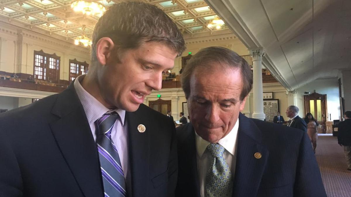 Two Tarrant County members of the Texas House Freedom Caucus - Reps. Matt Krause, R-Fort Worth (left), and Bill Zedler, R-Arlington - discuss legislative issues on the sidelines of the House chamber. The caucus was created to advance a conservative agenda in the Legislature, often challenging the leadership of House Speaker Joe Straus.