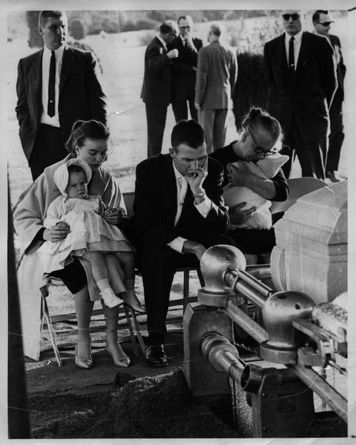 Sitting in front of Lee Harvey Oswald's casket are his wife, Marina, left; his brother, Robert; mother, Marguerite; and his two children. The burial was in Rose Hill Cemetery on Nov. 25, 1963.