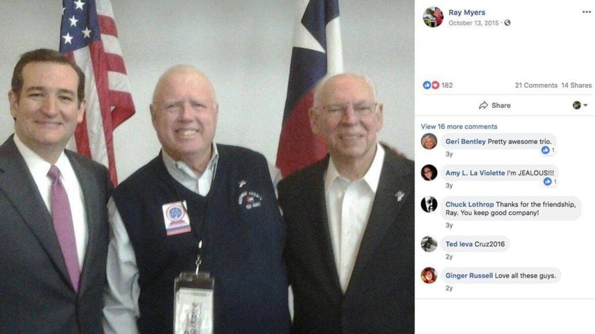 Ray Myers, center, helped run Ted Cruz’ presidential campaign and serves as a permanent member on the Texas Republican platform committee.