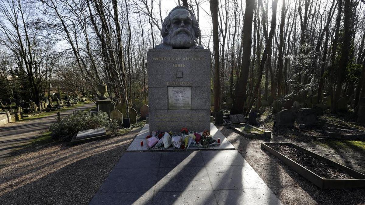 The grave of Karl Marx in Highgate Cemetery in London