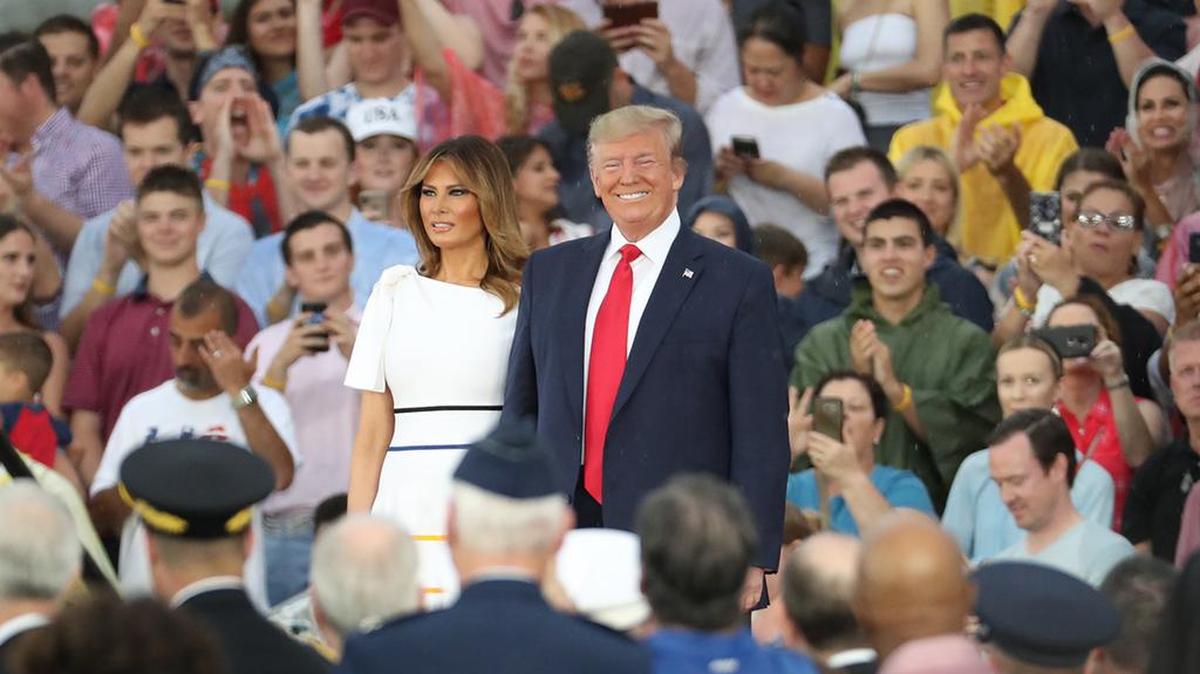 President Donald Trump and first lady Melania Trump, arrives speaks to an Independence Day celebration in front of the Lincoln Memorial July 4, 2019.