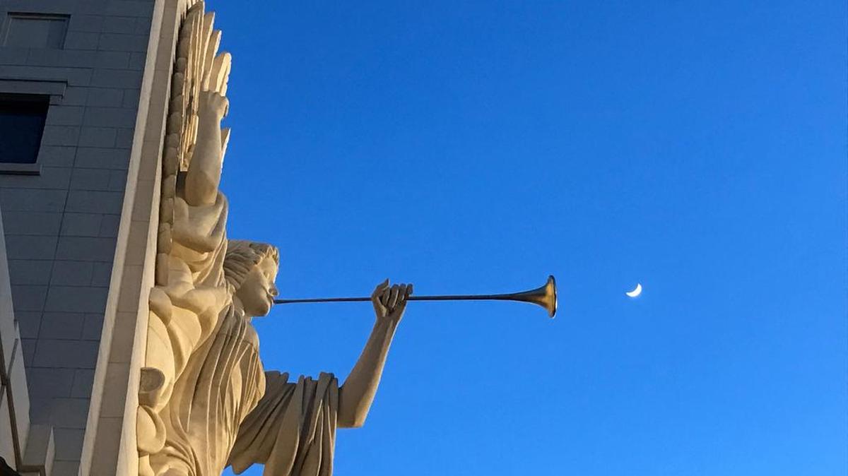 The new moon in front of Bass Hall in March.