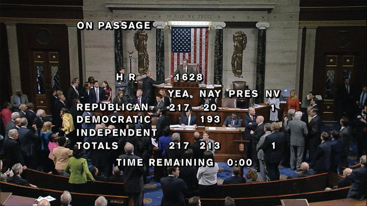 In this image from House Television, the final total on the vote on the Republicans health care bill is displayed at the Capitol in Washington on Thursday, May 4, 2017.