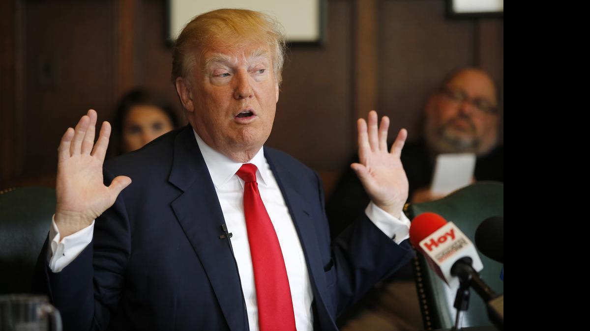 
Donald Trump, here speaking with the Chicago Tribune Editorial Board last month, has made a host of heated comments about immigration and other candidates and become a frontrunning contender in early polls for the Republican presidential nomination.

