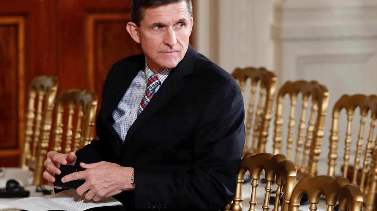 Michael Flynn sits in the front row before the start of the President Donald Trump and Japanese Prime Minister Shinzo Abe joint new conference at the White House last Friday.