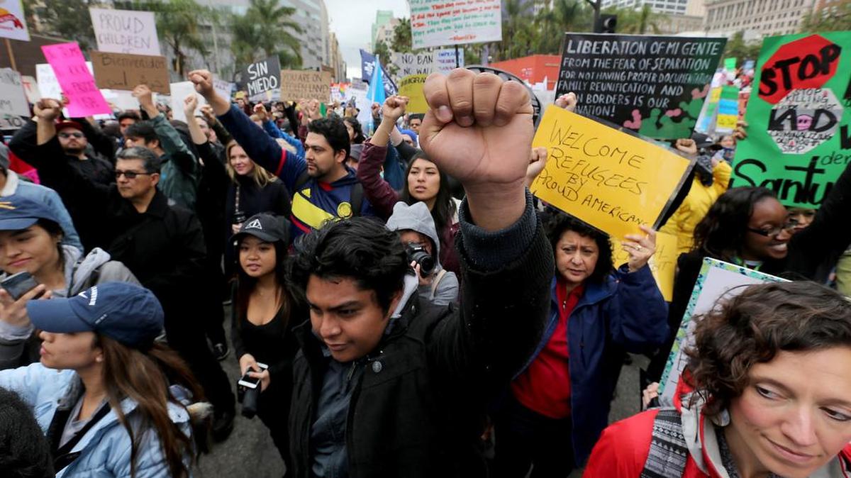 A protester in downtown Los Angeles in 2017.