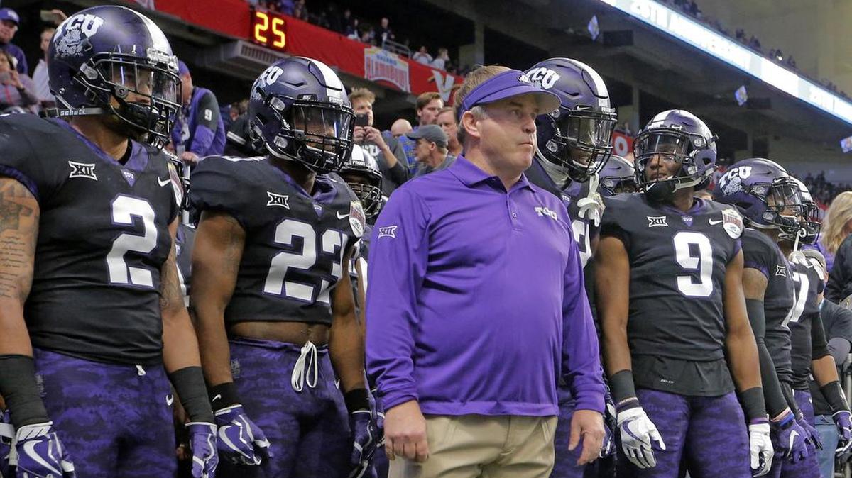 TCU head coach Gary Patterson gets ready to lead his team onto the field against Stanford in the Valero Alamo Bowl. The Frogs beat Stanford in a thriller, 39-37.