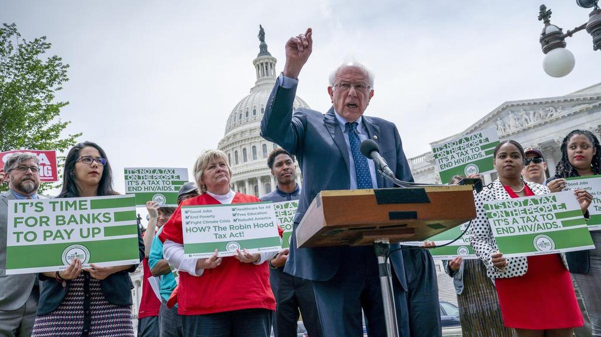 Democratic presidential candidate Sen. Bernie Sanders speaks at the Capitol to introduce the Inclusive Prosperity Act, which would impose a tax on Wall Street speculation, in Washington, Wednesday, May 22, 2019.