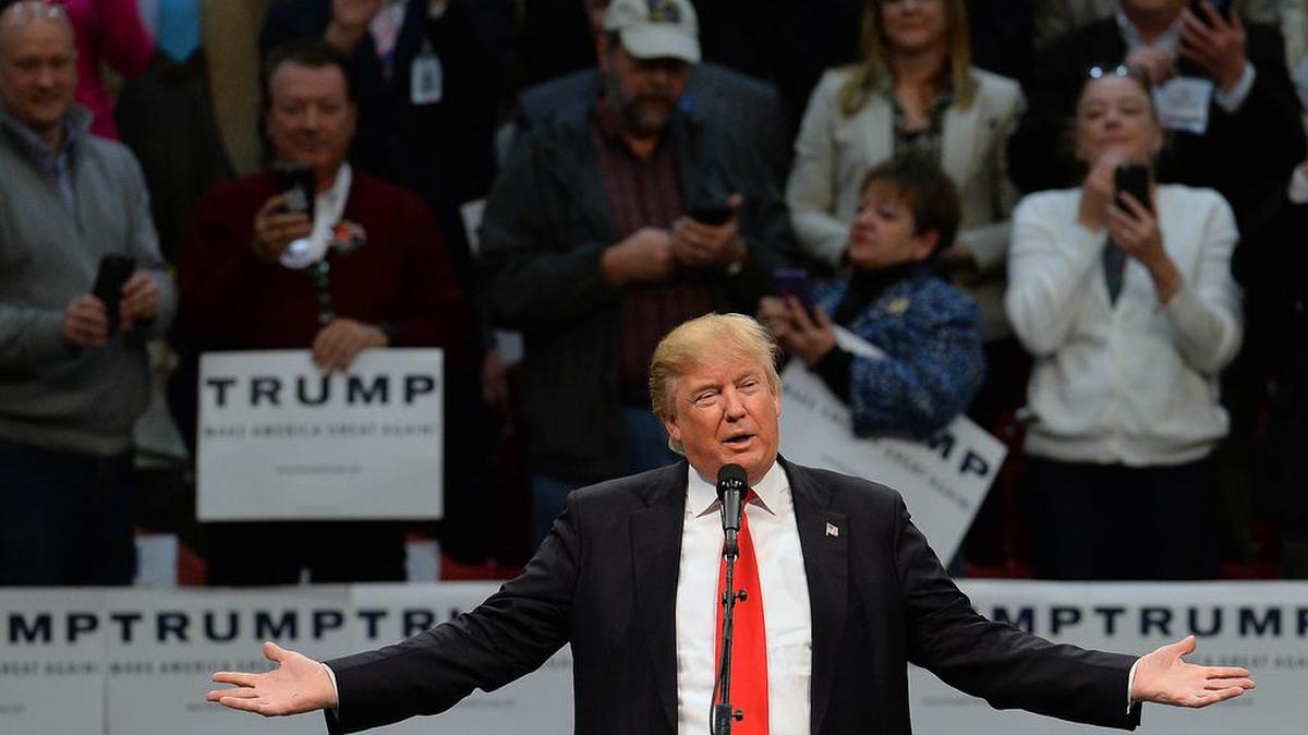 GOP presidential candidate Donald Trump speaks to supporters during a rally at the Cabarrus Arena on Monday, March 7, 2016 in Concord, N.C.