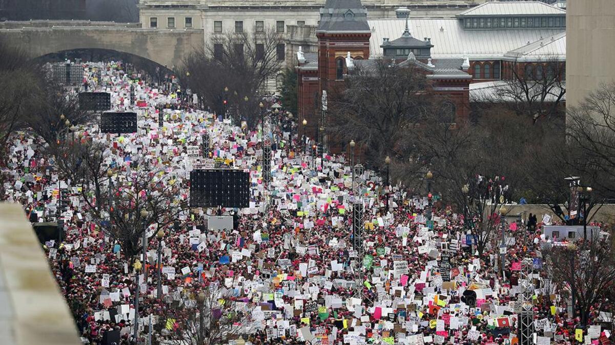 A crowd fills Independence Avenue during the 2017 Women’s March on Washington.