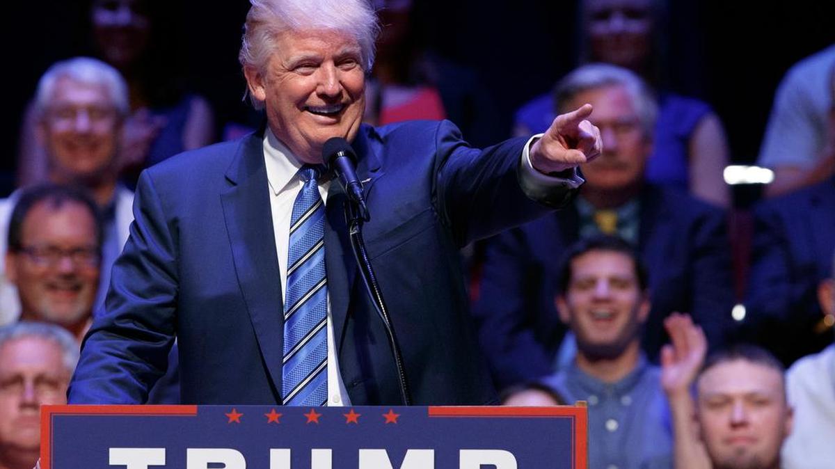 GOP presidential candidate Donald Trump speaks during a campaign rally in Maine.