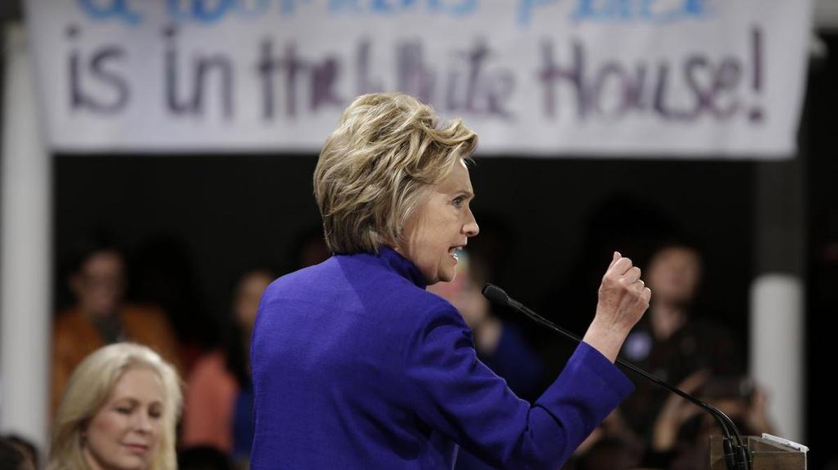 Democratic presidential candidate Hillary Clinton speaks during a Women for Hillary event in New York, Monday, April 18, 2016.