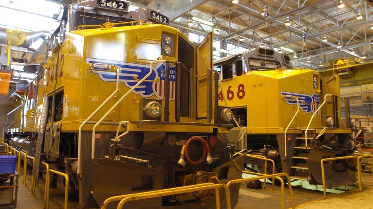 Locomotives assembled at the GE Transportation plant in Erie County, Pa., in 2005.