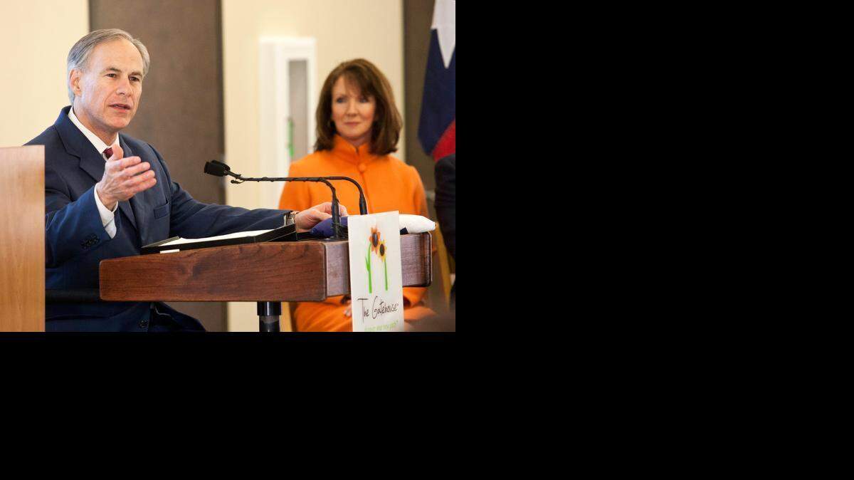 
Gov. Greg Abbott speaks during March 26 grand opening of Grapevine’s Gatehouse facility for women in crisis. 
