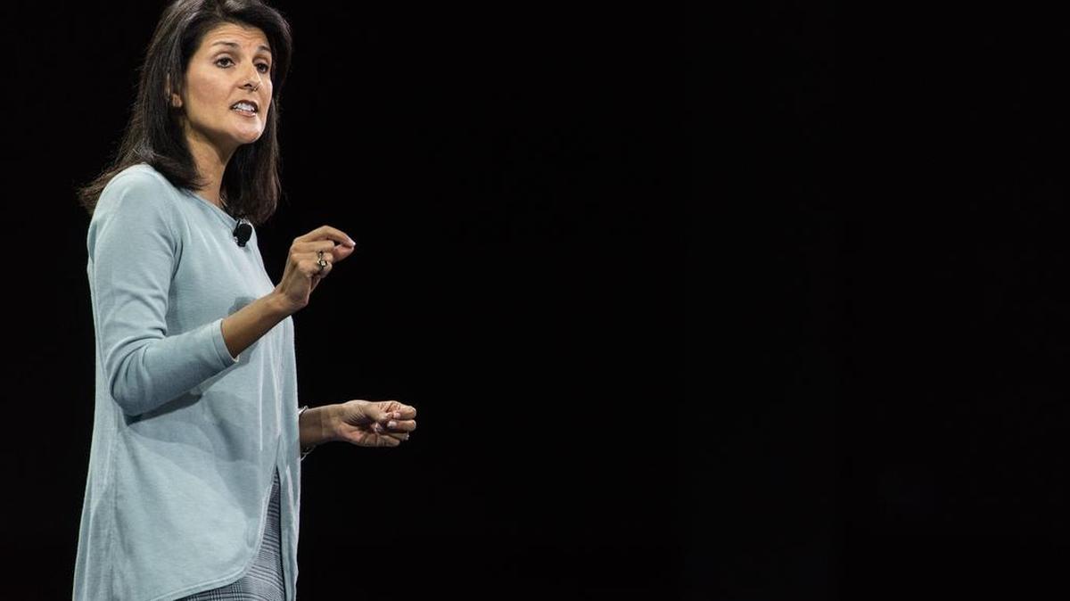 South Carolina Gov. Nikki Haley speaks to the crowd Jan. 9 at the Kemp Forum in Columbia, S.C.