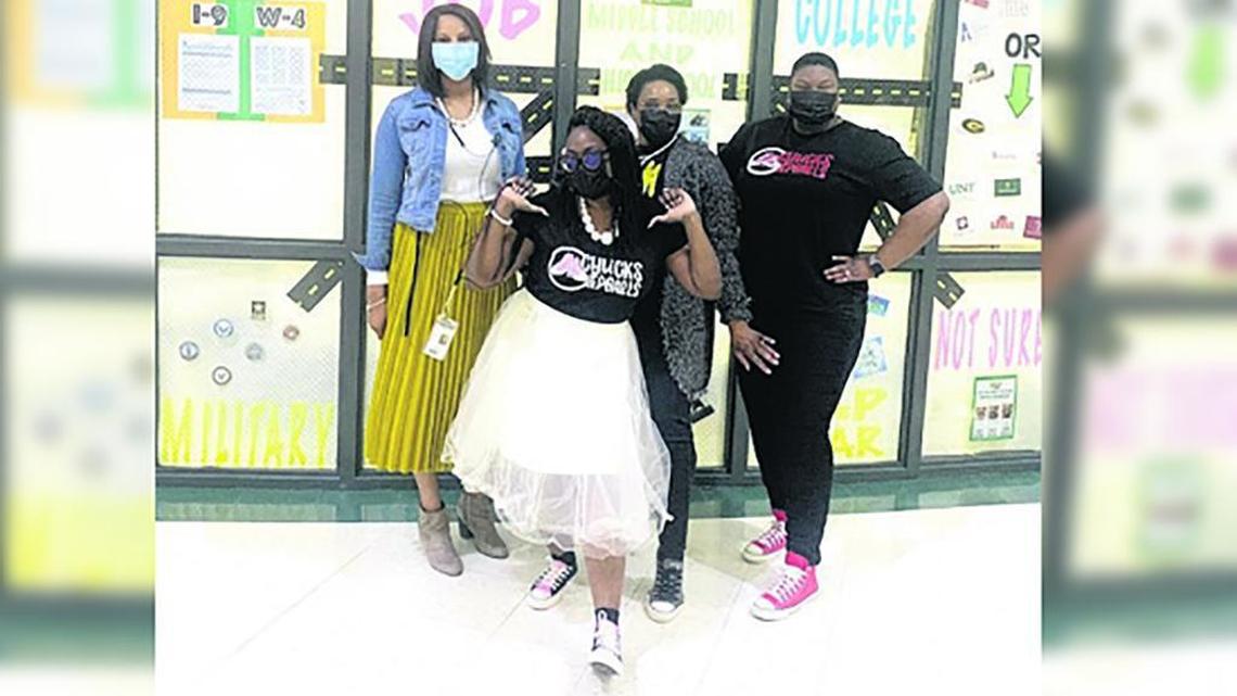 Teachers at Andrew Jackson Middle School wore ‘Chucks and pearls’ in honor of the first female vice president, Kamala Harris, on Jan. 20.